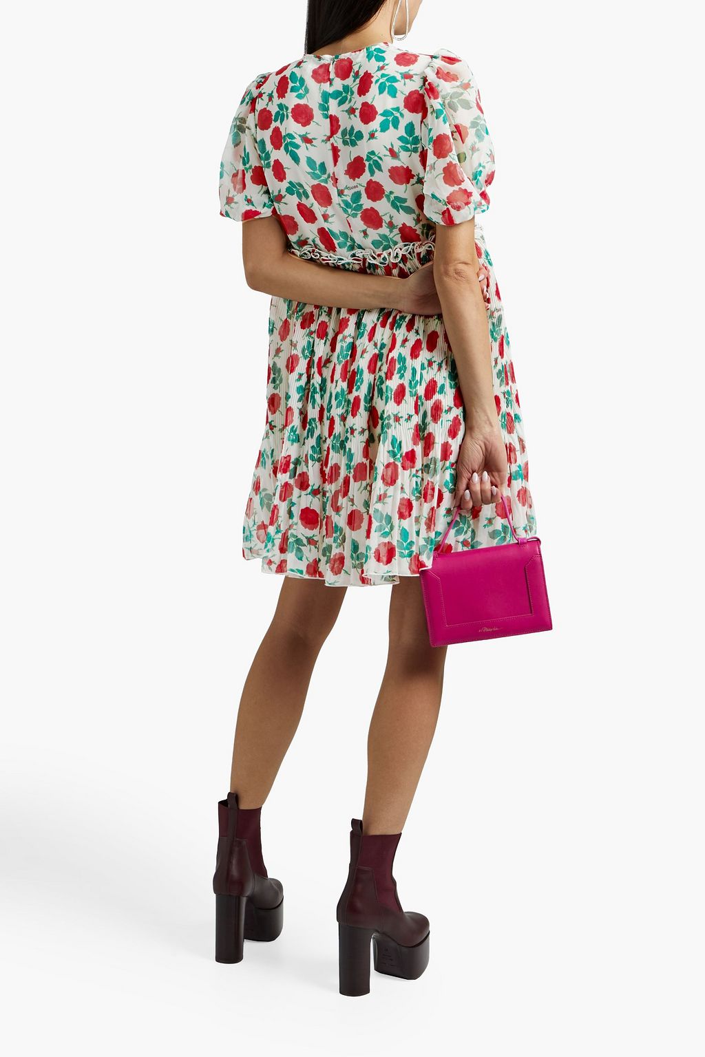 GANNI Paneled floral-print plissé-chiffon mini dress