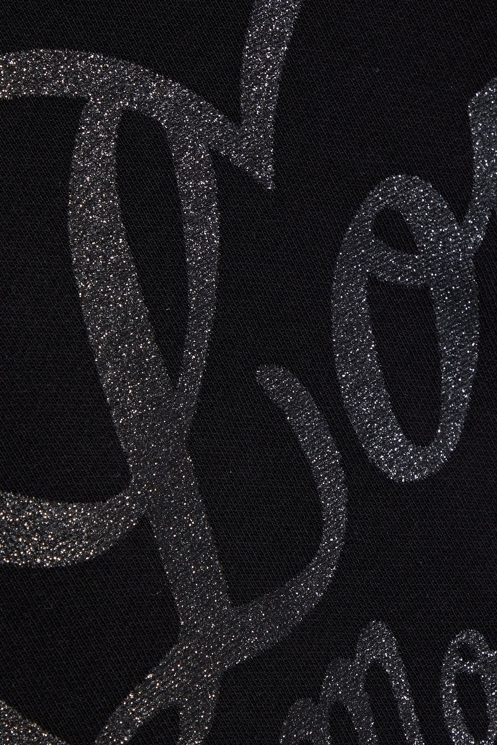 LOVE MOSCHINO Faux pearl-embellished glittered French cotton-terry sweatshirt