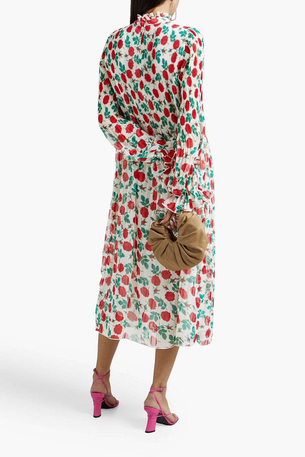 GANNI Floral-print plissé-chiffon midi dress