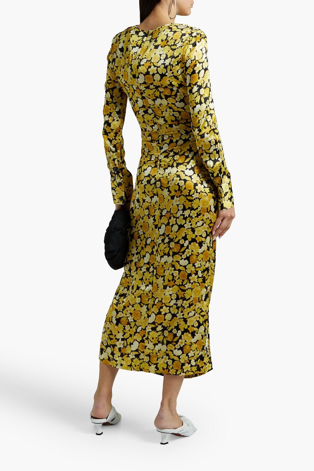 GANNI Pleated floral-print silk-blend satin midi dress
