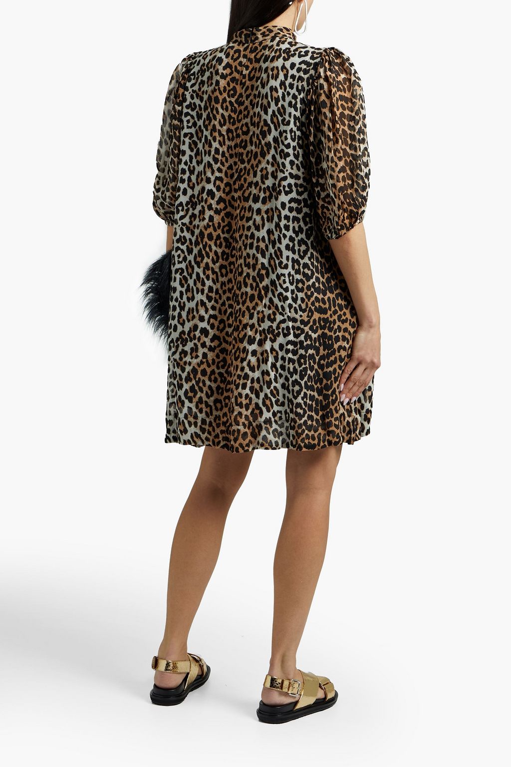 GANNI Gathered floral-print georgette mini dress