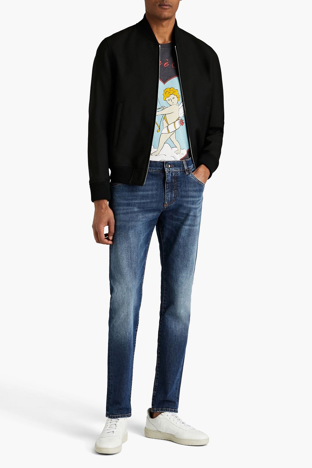 DOLCE & GABBANA Slim-fit logo-embroidered denim jeans