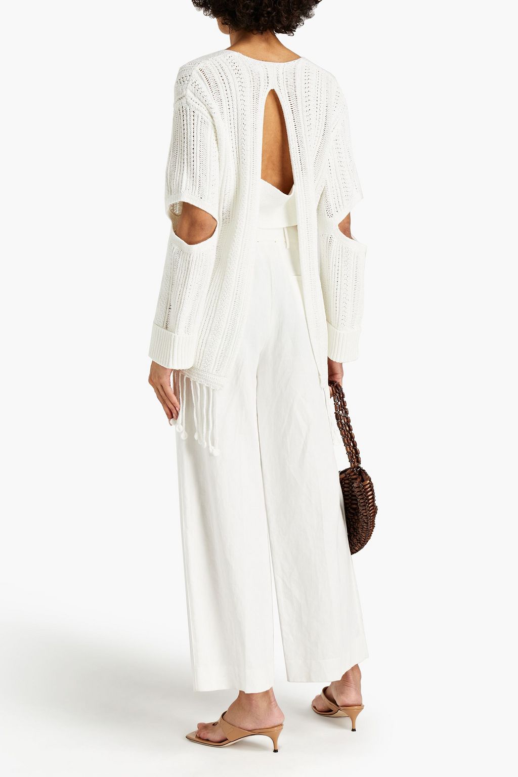 SIMKHAI Rayna cutout pointelle-knit cotton sweater