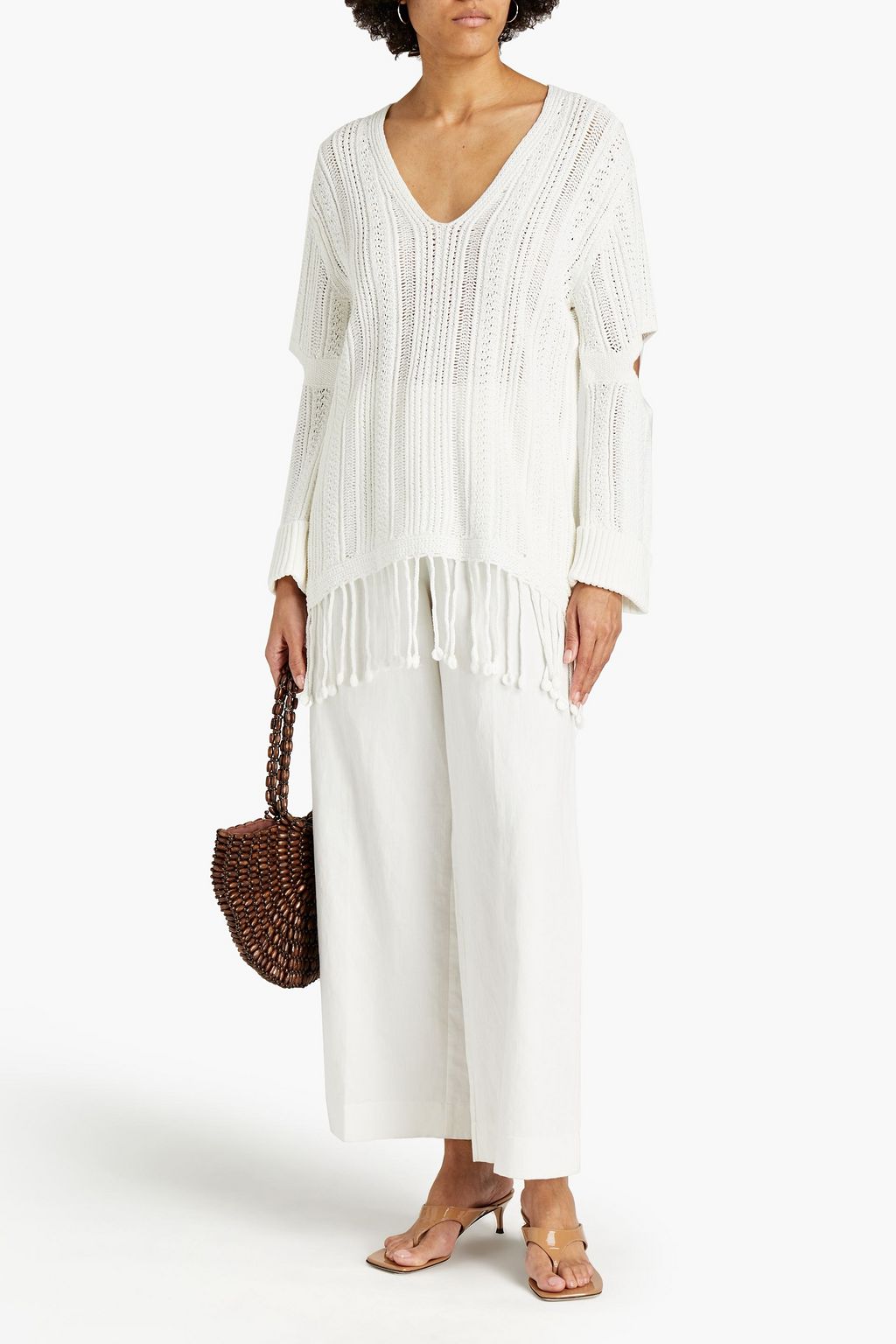 SIMKHAI Rayna cutout pointelle-knit cotton sweater