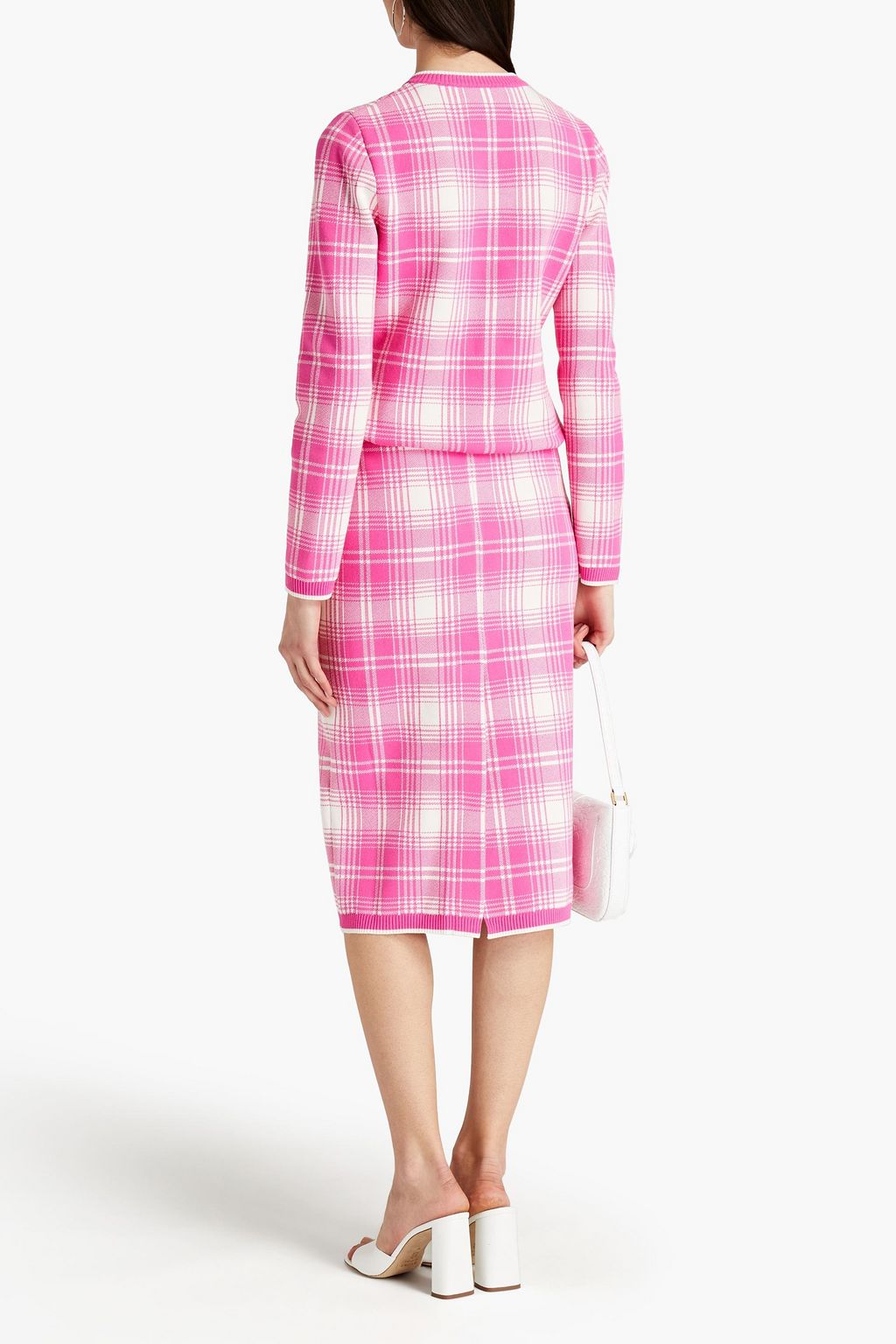 OSCAR DE LA RENTA Checked knitted midi pencil skirt