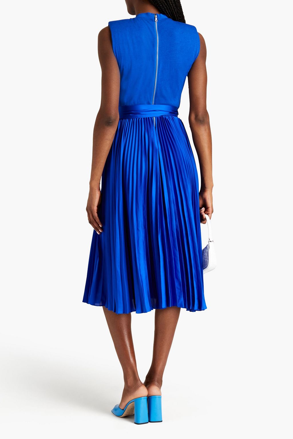 ALICE + OLIVIA Belted satin-paneled jersey midi dress