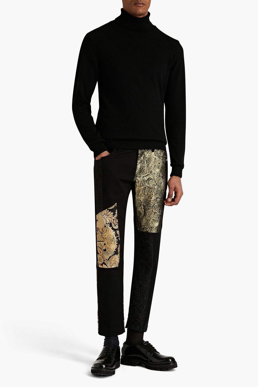 DOLCE & GABBANA Slim-fit jacquard-paneled denim jeans