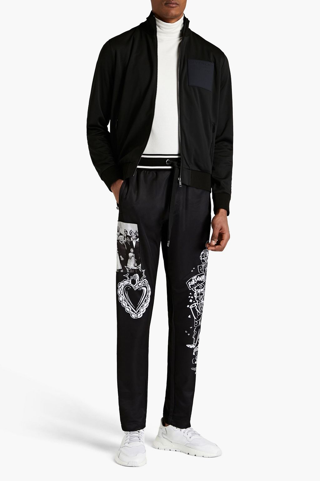DOLCE & GABBANA Appliquéd printed satin-jersey track pants