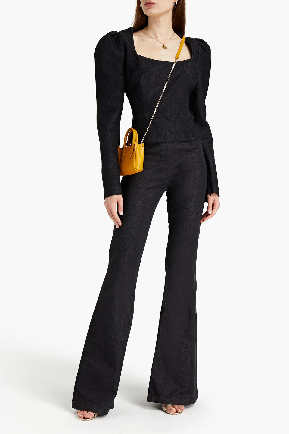 Safiyaa Gia Denim Top In Black