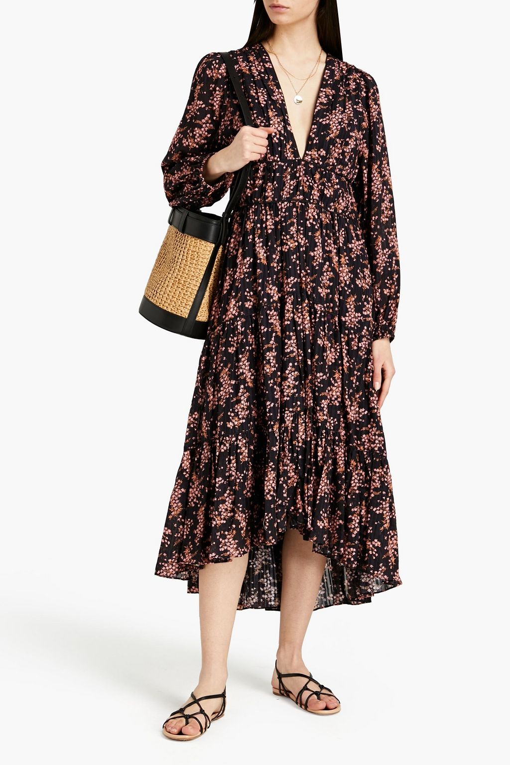 ULLA JOHNSON Joan gathered floral-print cotton-blend jacquard midi ...