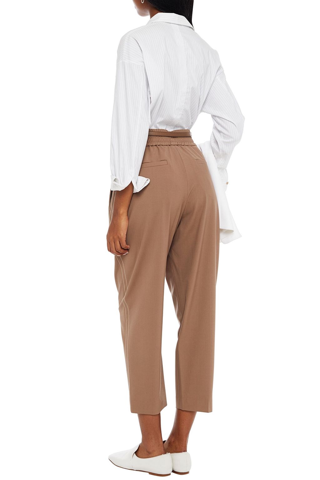 BRUNELLO CUCINELLI Bead-embellished wool-blend tapered pants