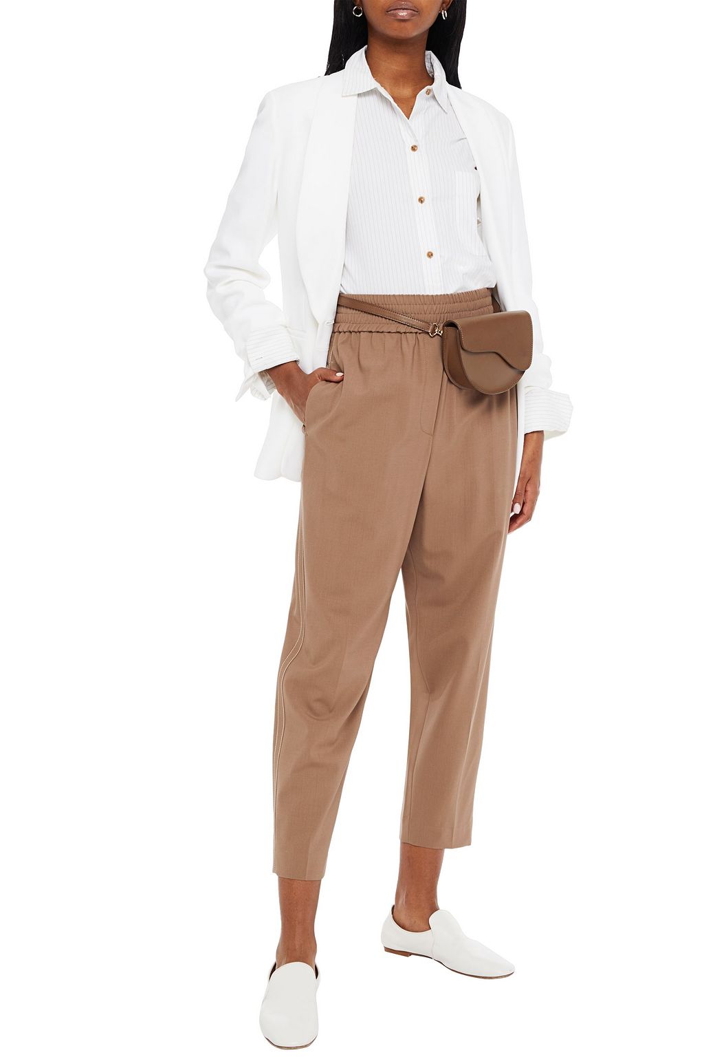 BRUNELLO CUCINELLI Bead-embellished wool-blend tapered pants
