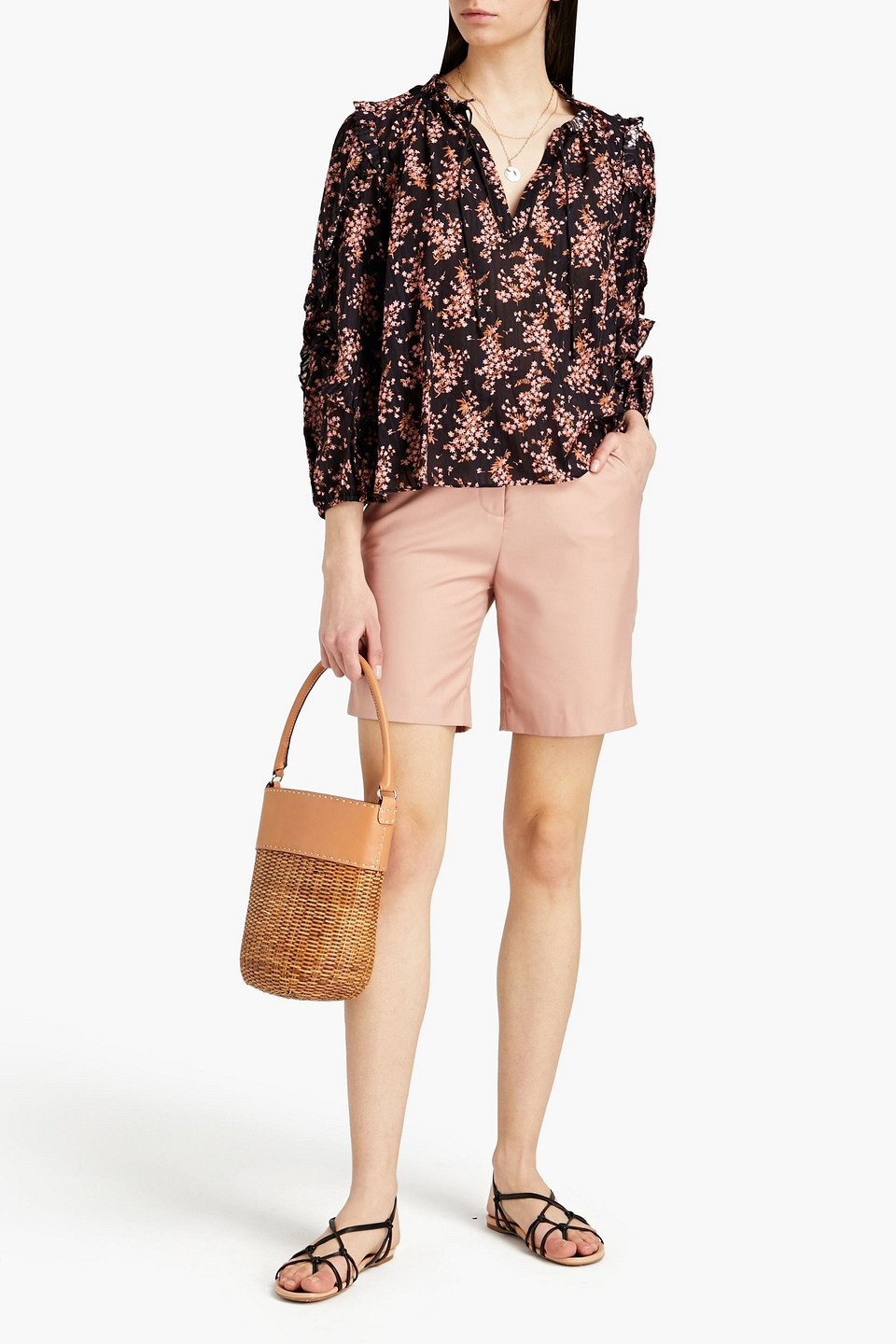 Ulla Johnson Manet Ruffled Floral-print Cotton-blend Jacquard Blouse In Black