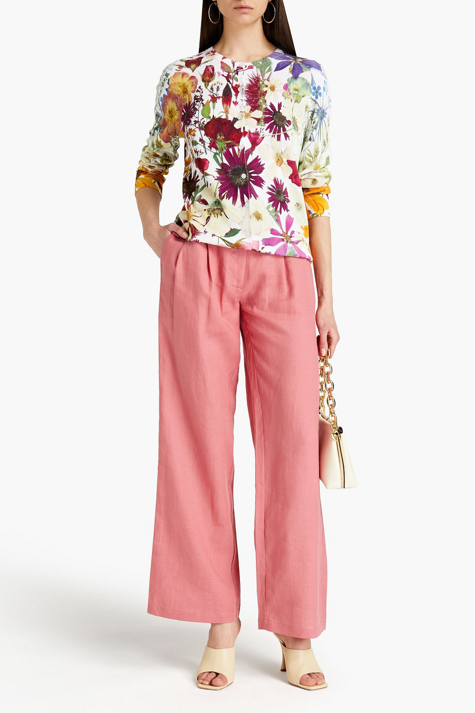 Oscar De La Renta Floral-print Knitted Cardigan In White
