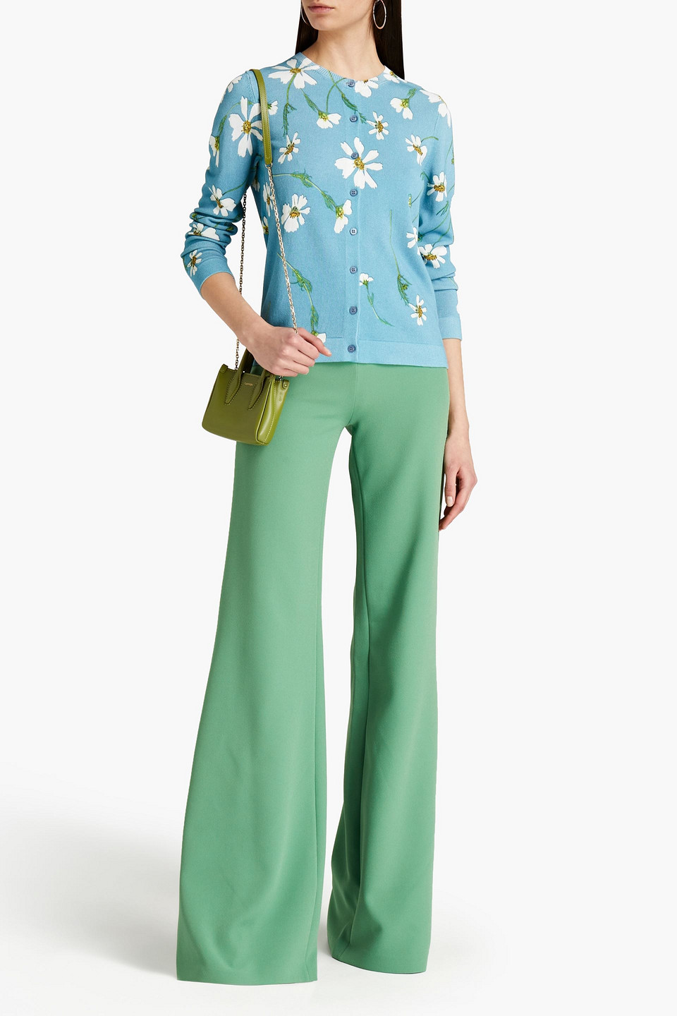 Oscar De La Renta Floral-print Knitted Top In Blue