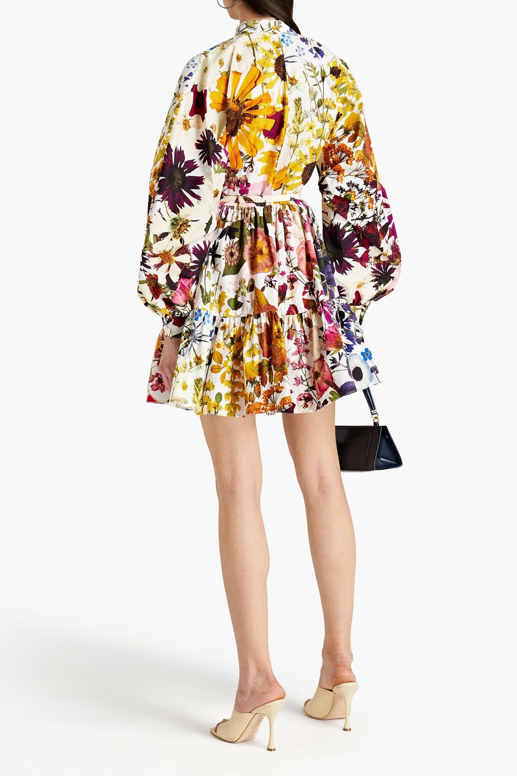 OSCAR DE LA RENTA Belted floral-print cotton-blend poplin mini dress