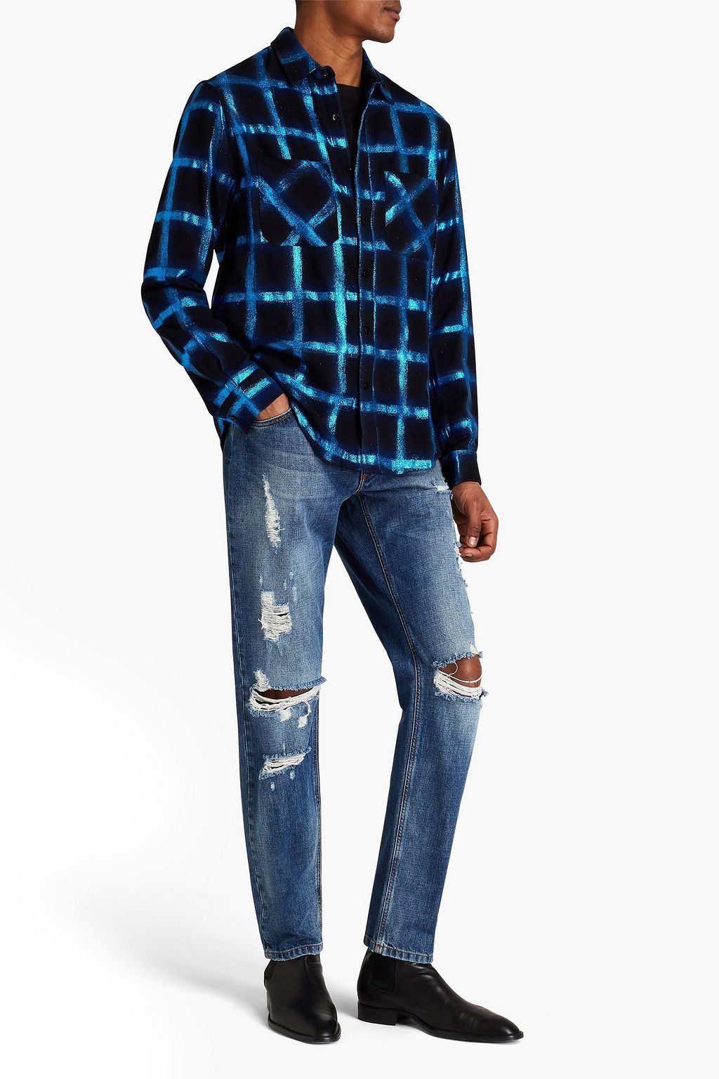 AMIRI Checked glittered cotton-flannel shirt