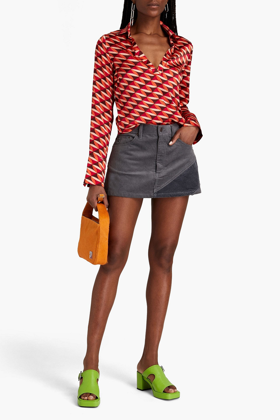 Marc Jacobs Paneled Cotton-corduroy Mini Skirt In Grey