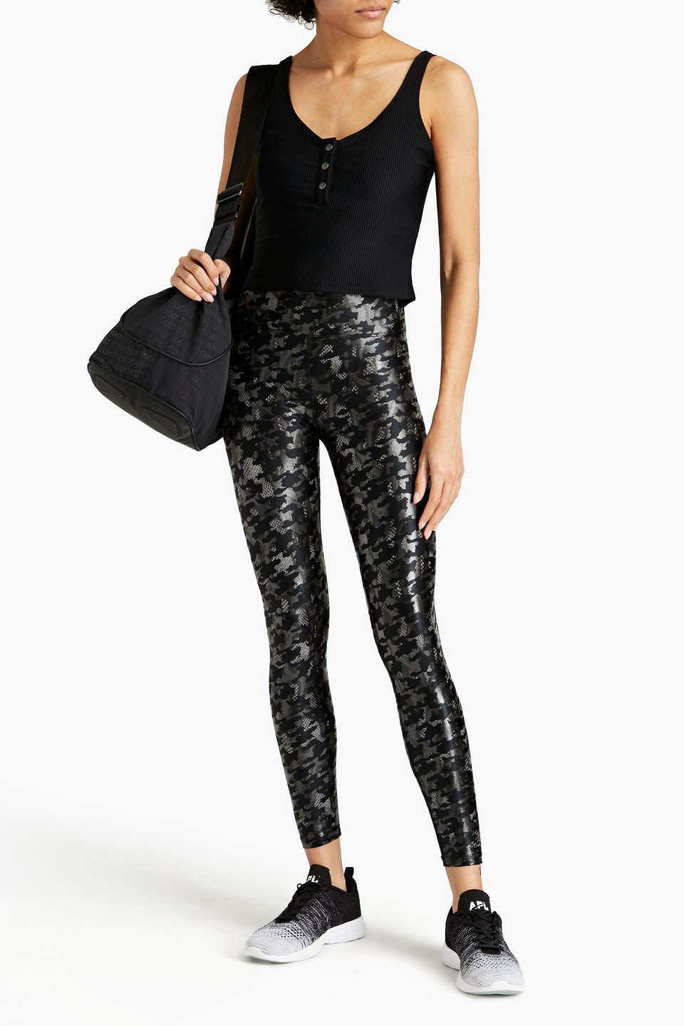 Heroine Sport Novel Metallic Camouflage-print Stretch Leggings In Black