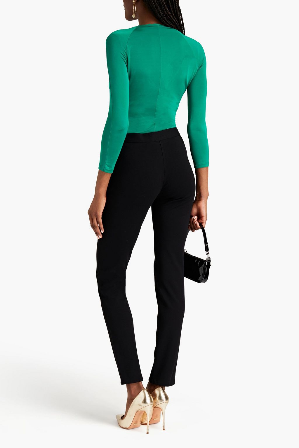 ROBERTO CAVALLI Appliquéd gathered stretch-jersey top