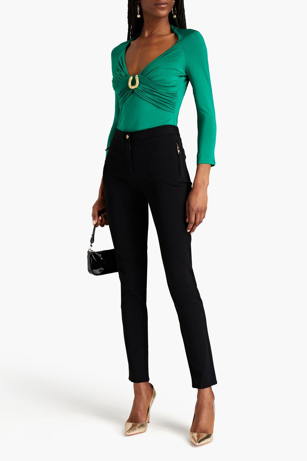 ROBERTO CAVALLI Appliquéd gathered stretch-jersey top