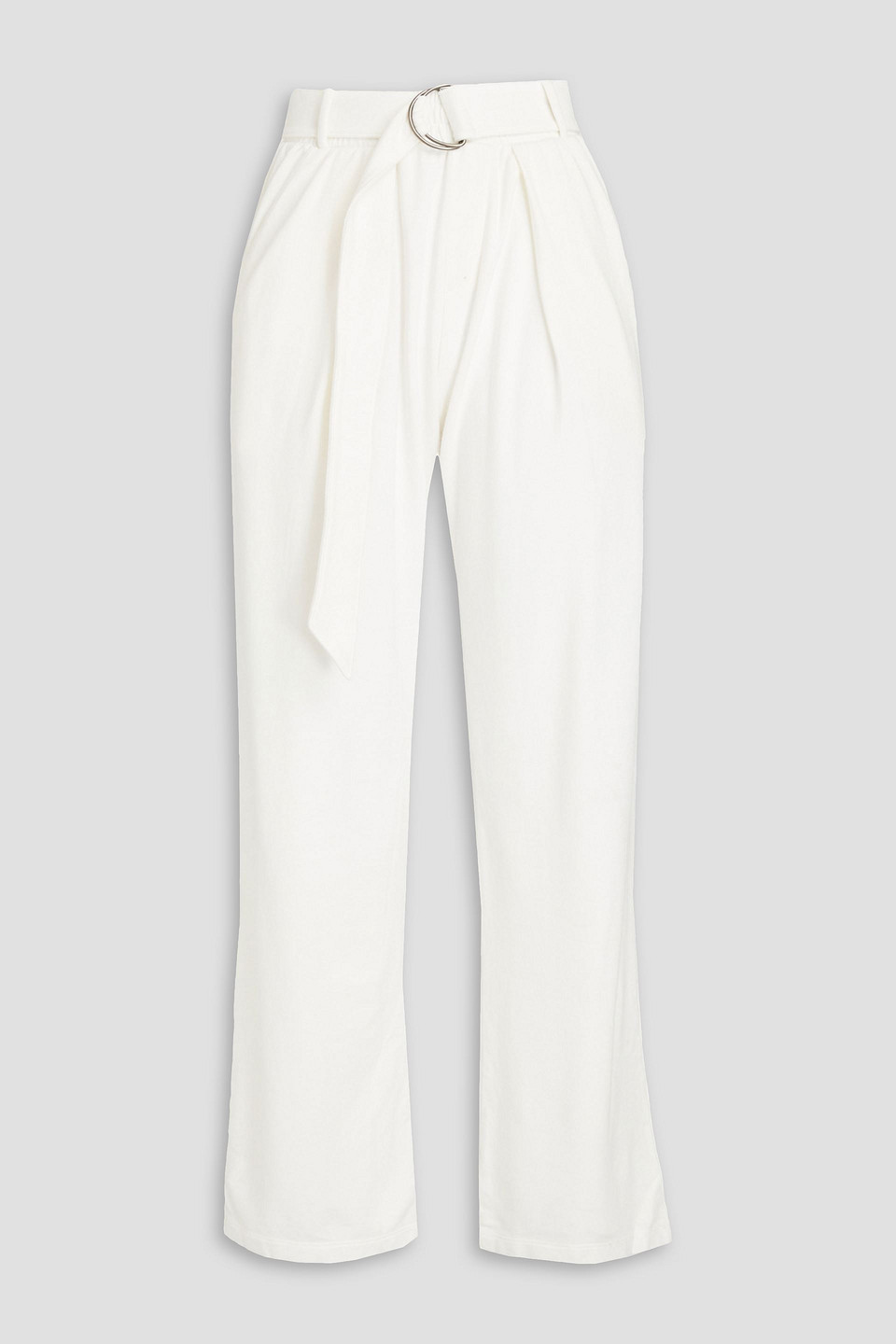 heroine sport - belted pleated supima cotton-blend wide-leg pants - white - xs