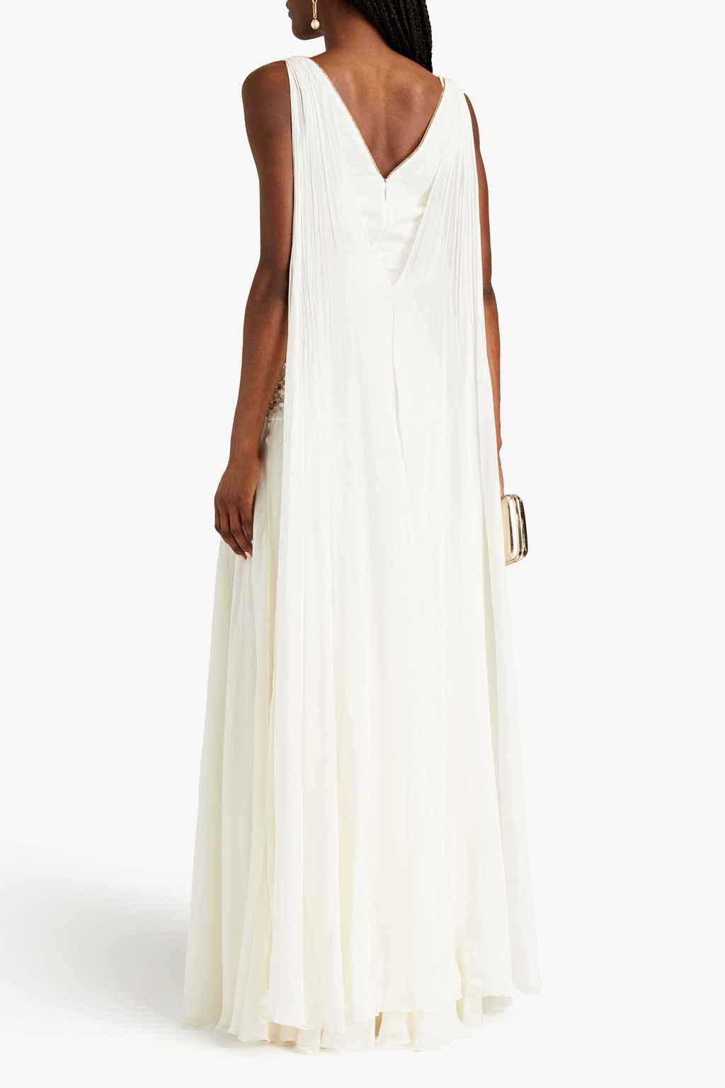 ROBERTO CAVALLI Tulle-paneled embellished silk-blend chiffon gown