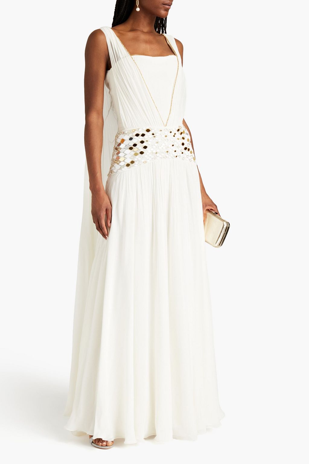 ROBERTO CAVALLI Tulle-paneled embellished silk-blend chiffon gown