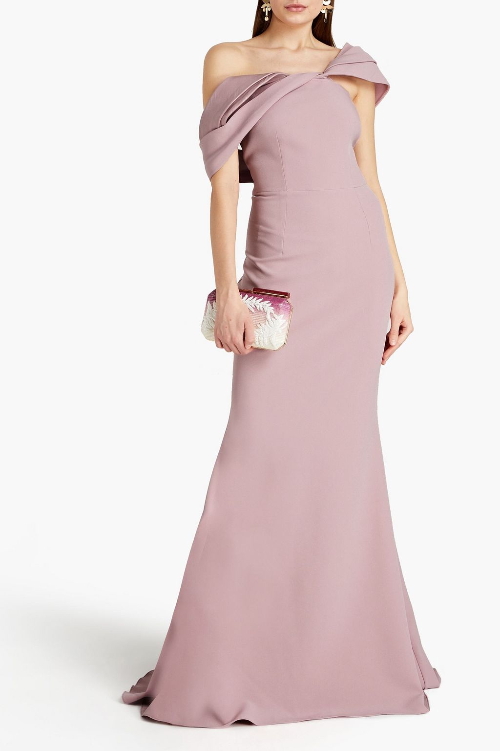 SAFIYAA Rossa off-the-shoulder twill-paneled wool-blend crepe maxi dress