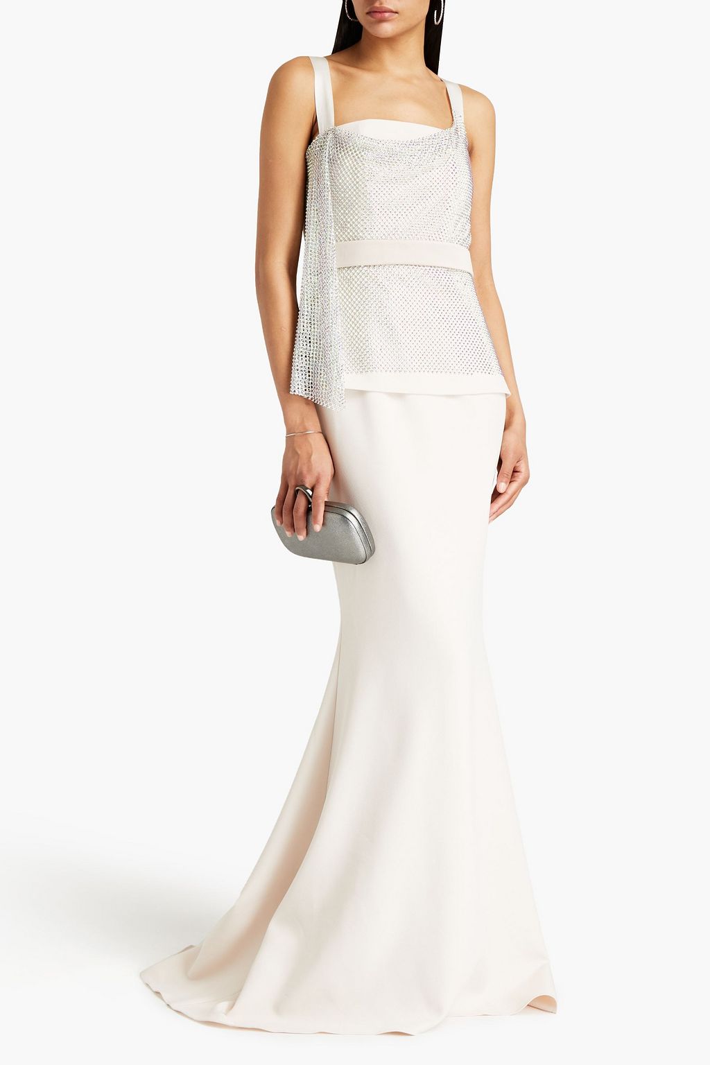 SAFIYAA Tina layered embellished mesh and crepe maxi dress