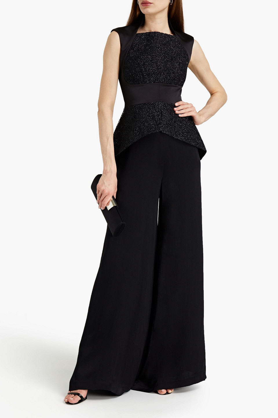 Safiyaa Nara Hammered-satin Wide-leg Trousers In Black