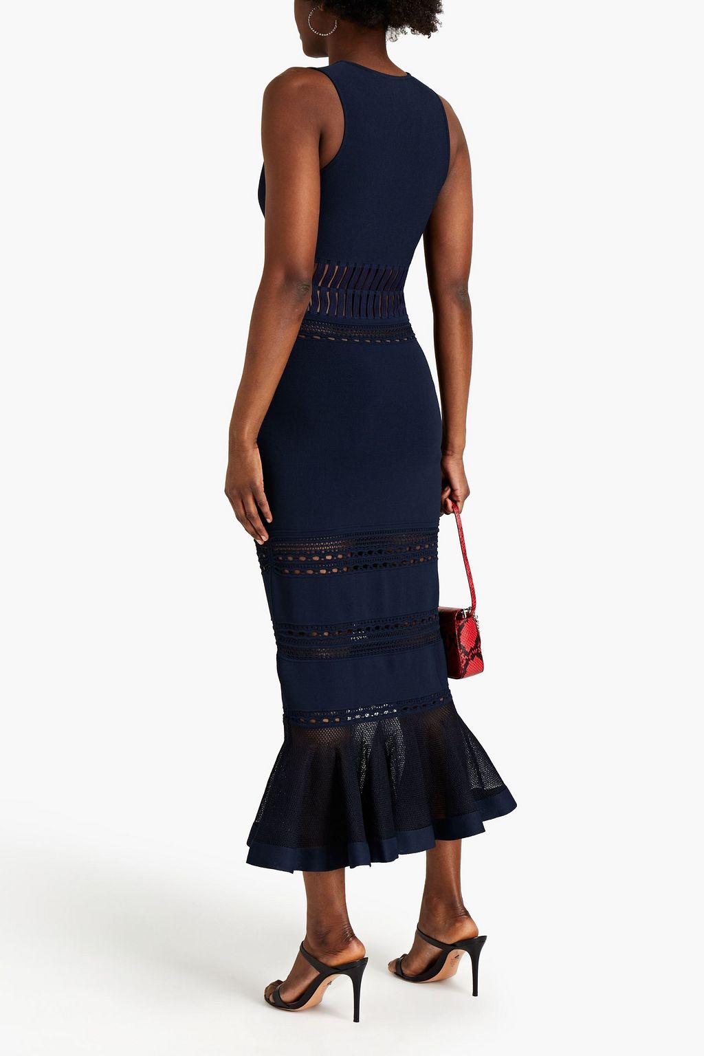 Navy Pointelle-trimmed stretch-knit 