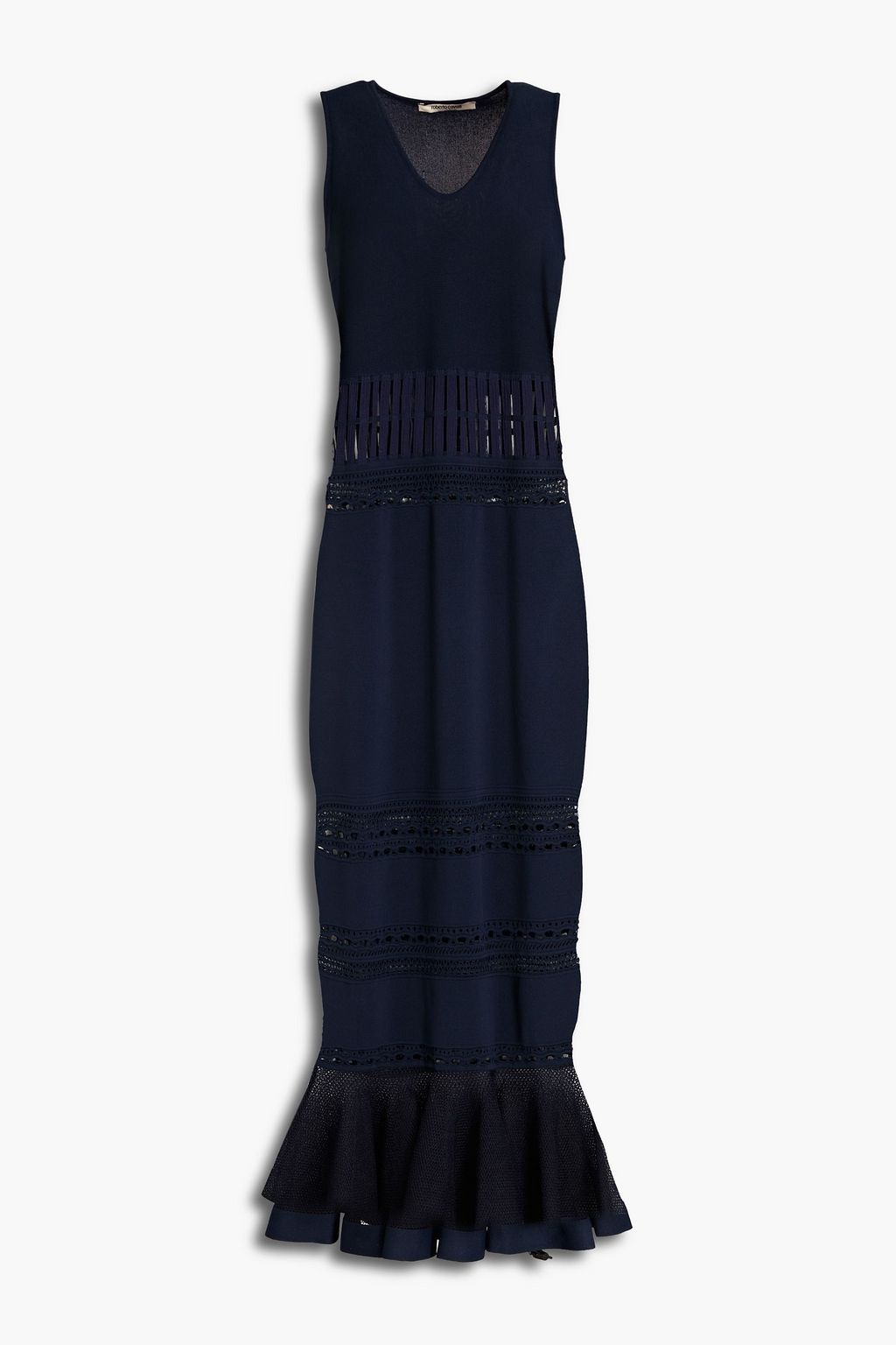 Navy Pointelle-trimmed stretch-knit 