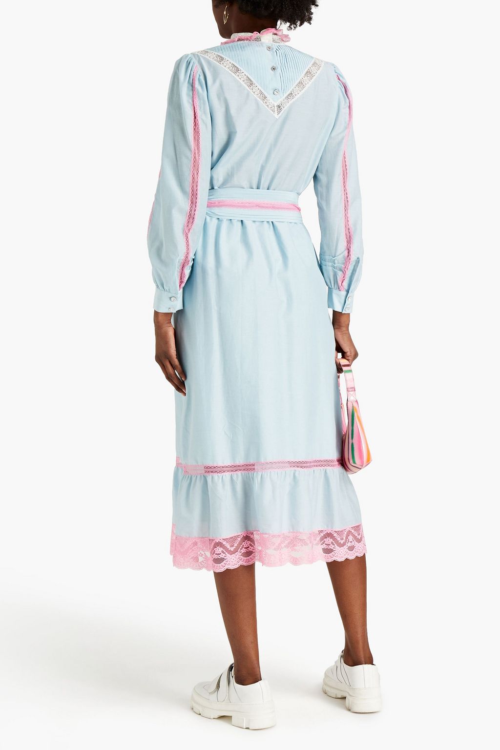MARC JACOBS Belted lace-trimmed cotton and silk-blend midi dress