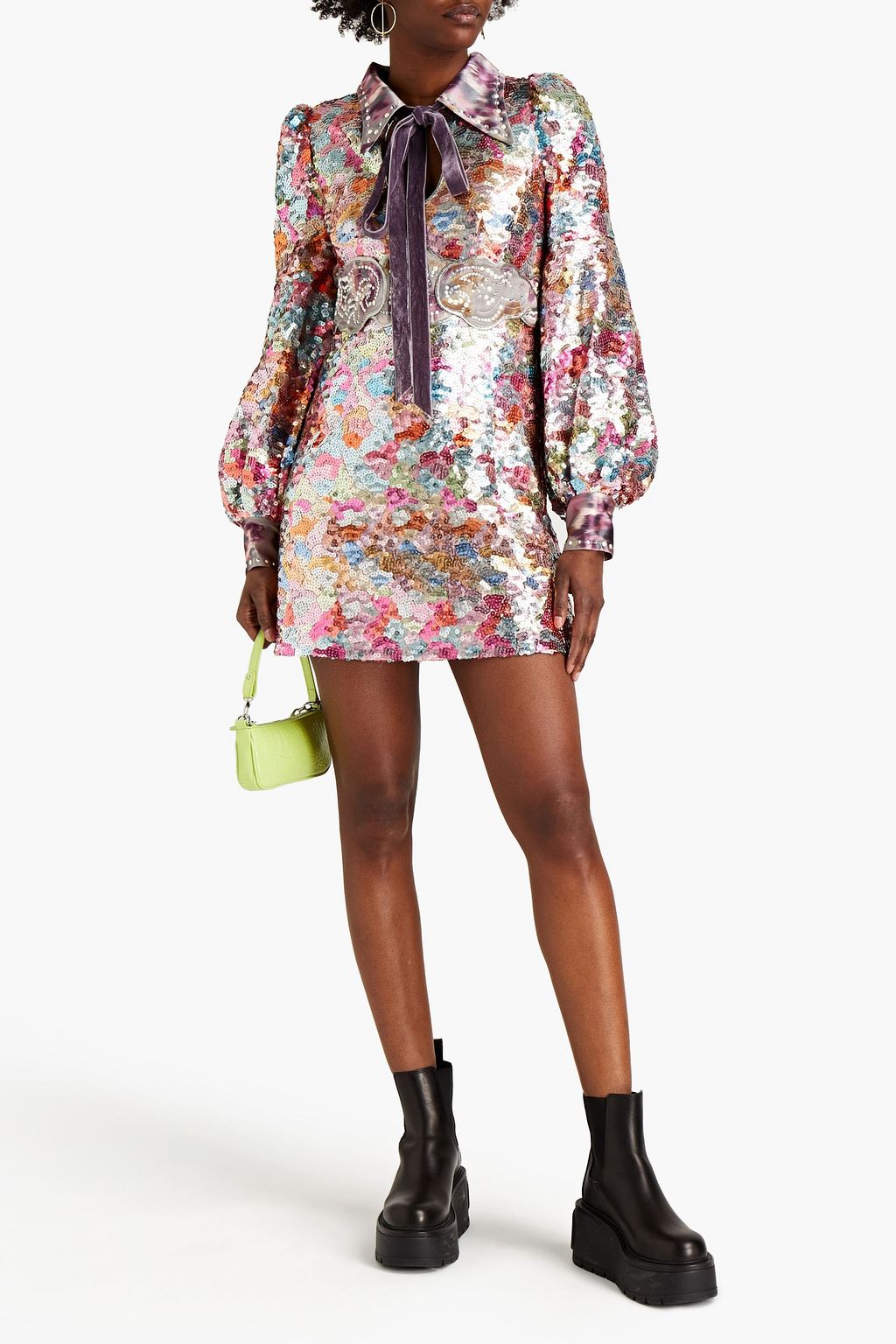 MARC JACOBS Velvet-trimmed sequined satin mini dress