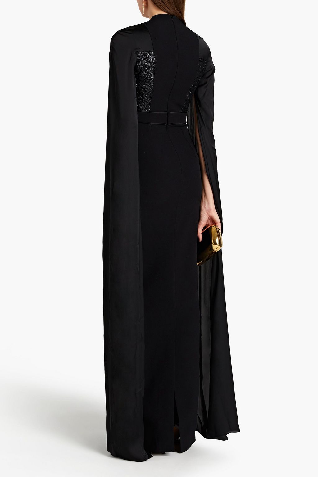 SAFIYAA Maria charmeuse-paneled glittered stretch-crepe maxi dress