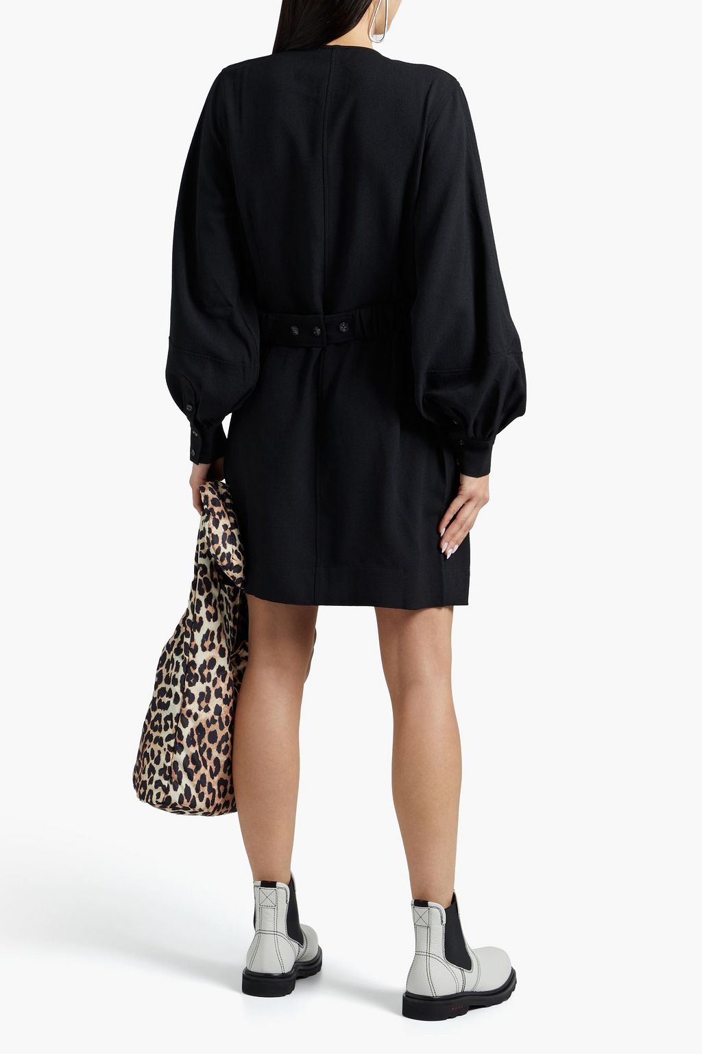 GANNI Crepe mini wrap dress