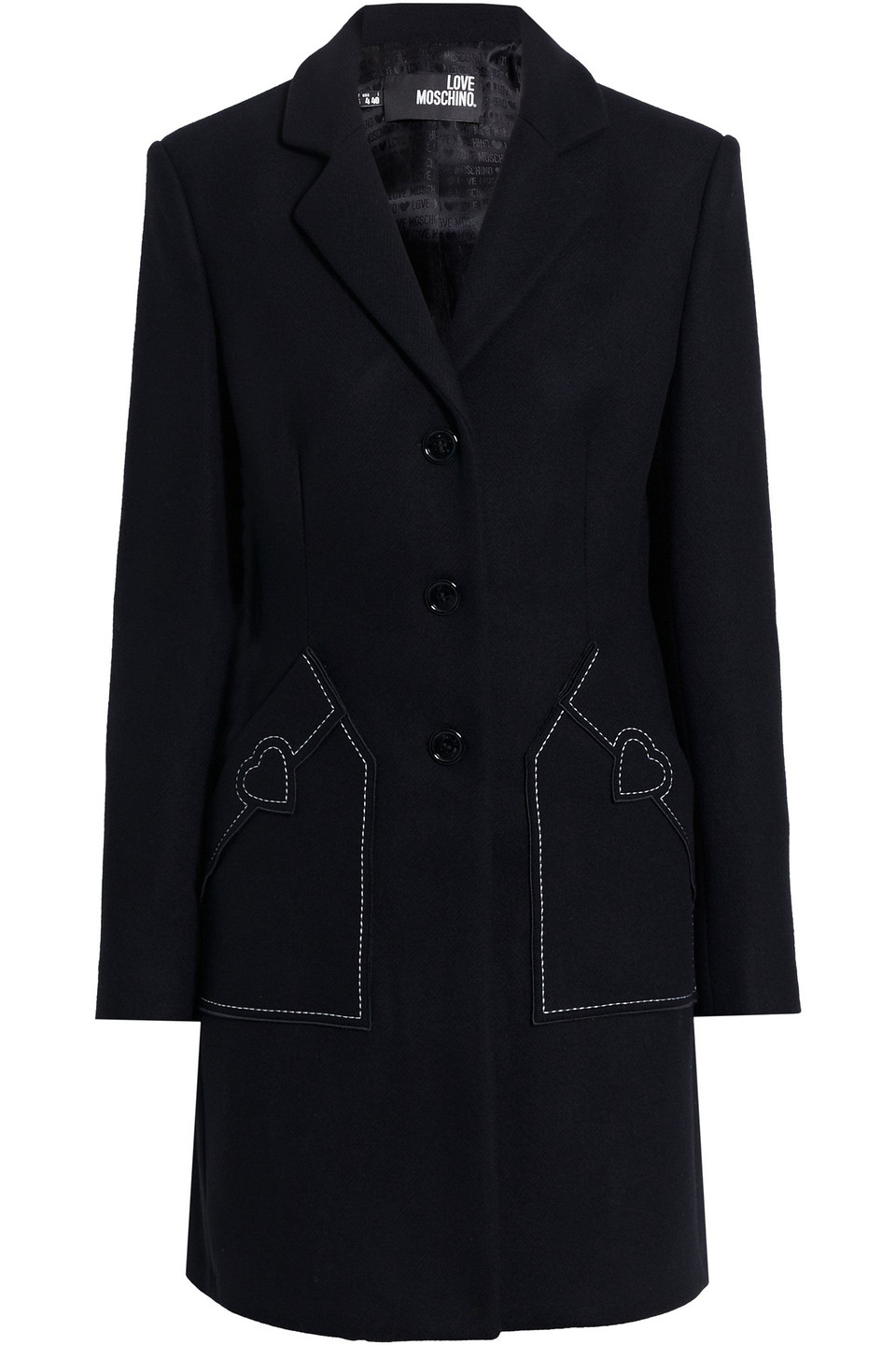 Love Moschino Topstitched Wool-blend Felt Coat In Black
