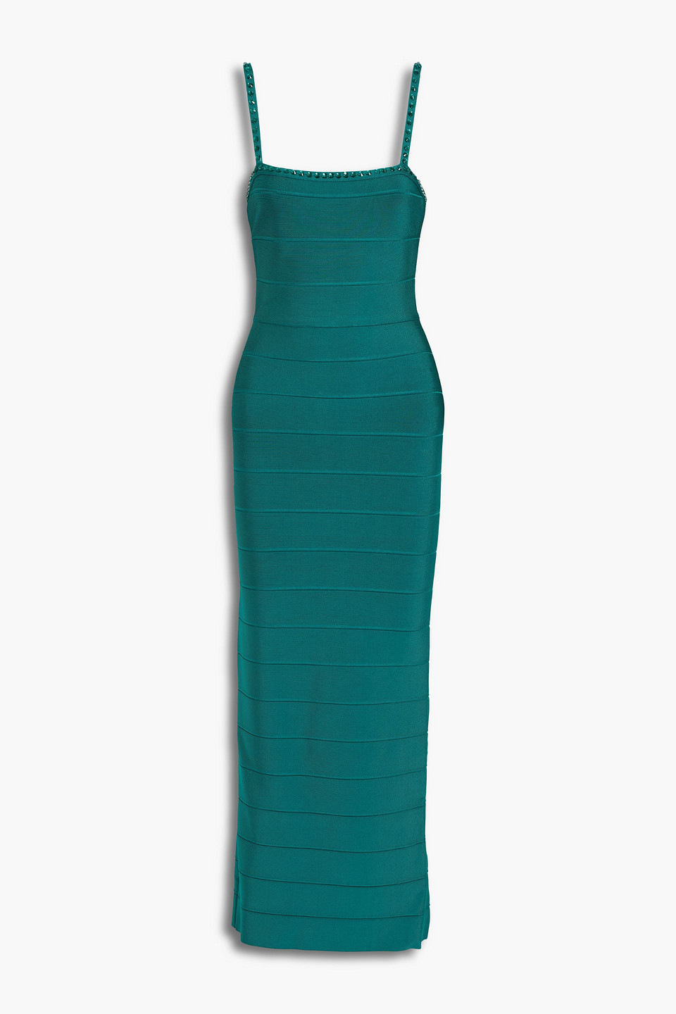 hervé léger - crystal-embellished bandage maxi dress - green - l