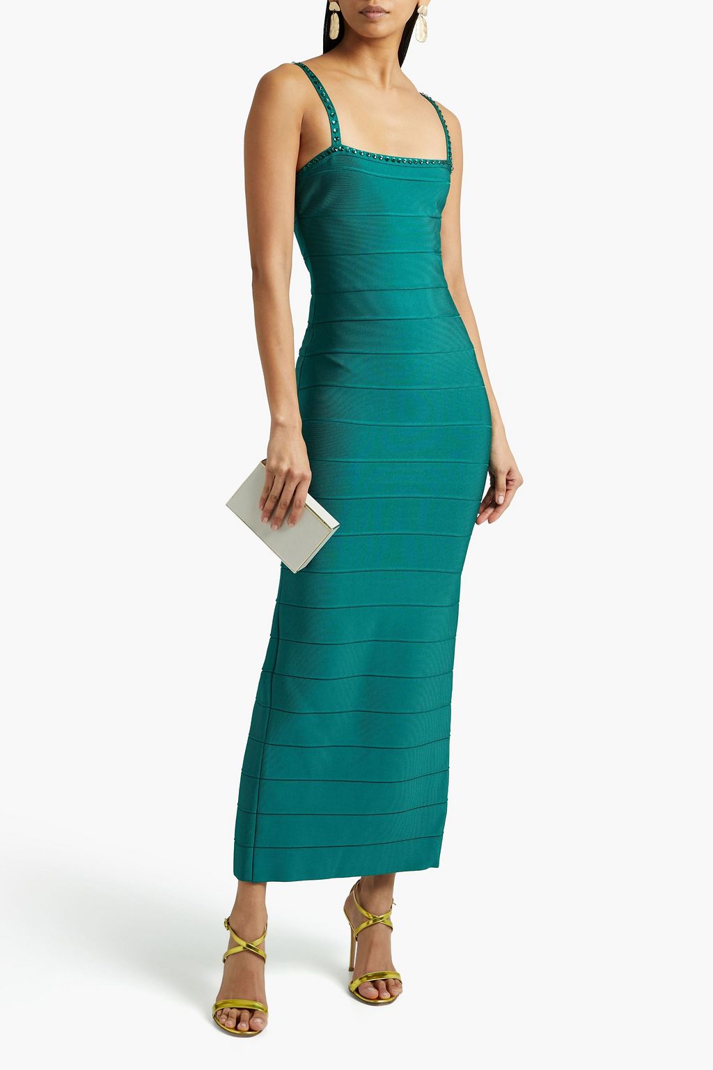 herve leger green bandage dress Hervé Léger Crystal-embellished bandage maxi dress - Women - Emerald Dresses