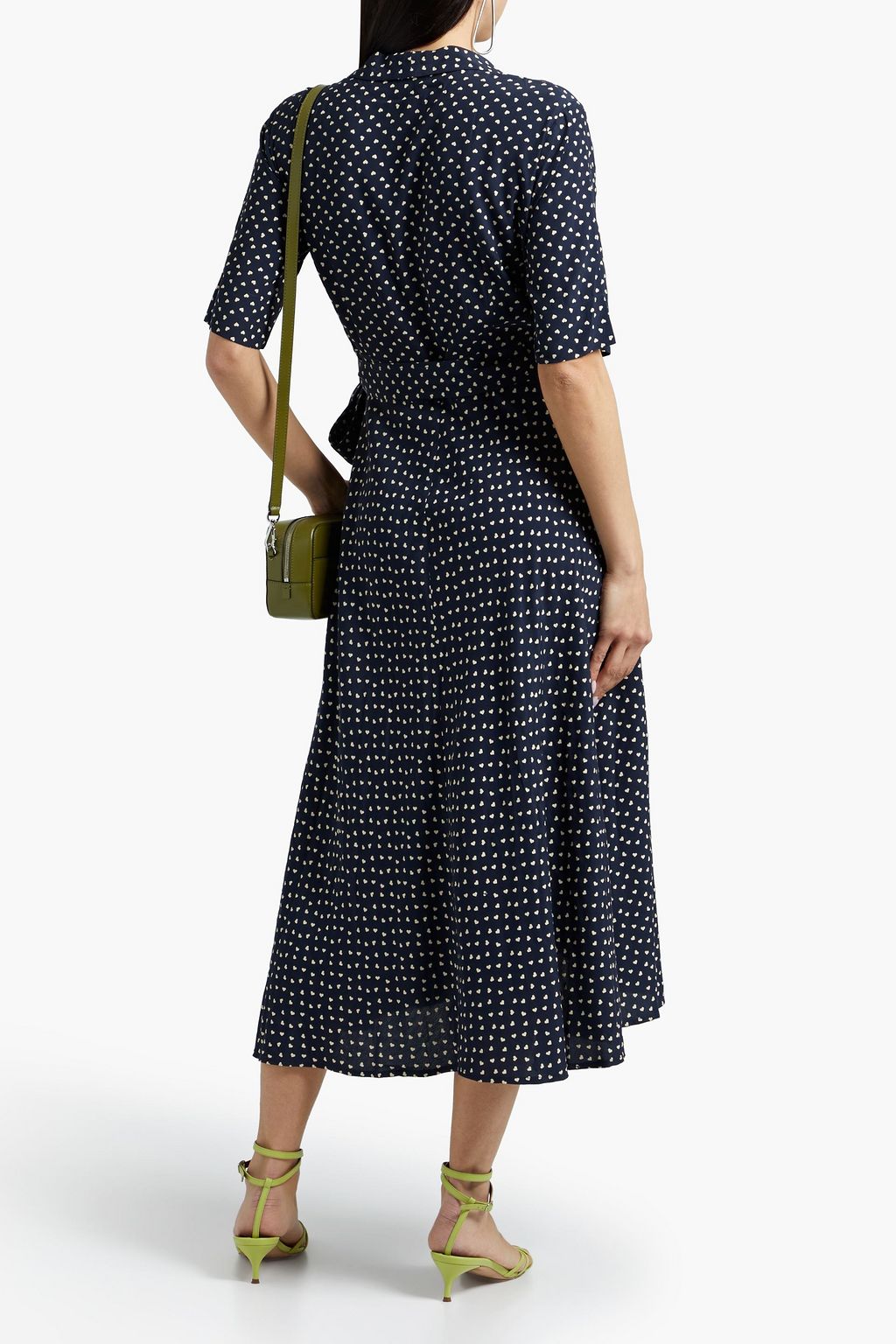 GANNI Printed crepe midi wrap dress