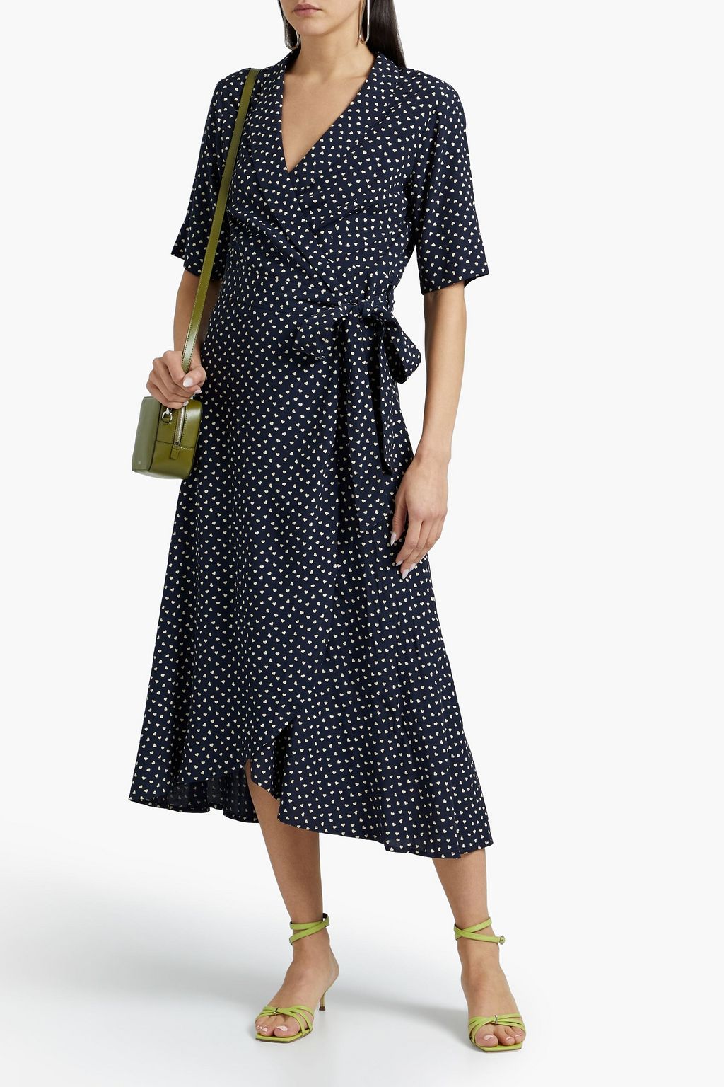 GANNI Printed crepe midi wrap dress