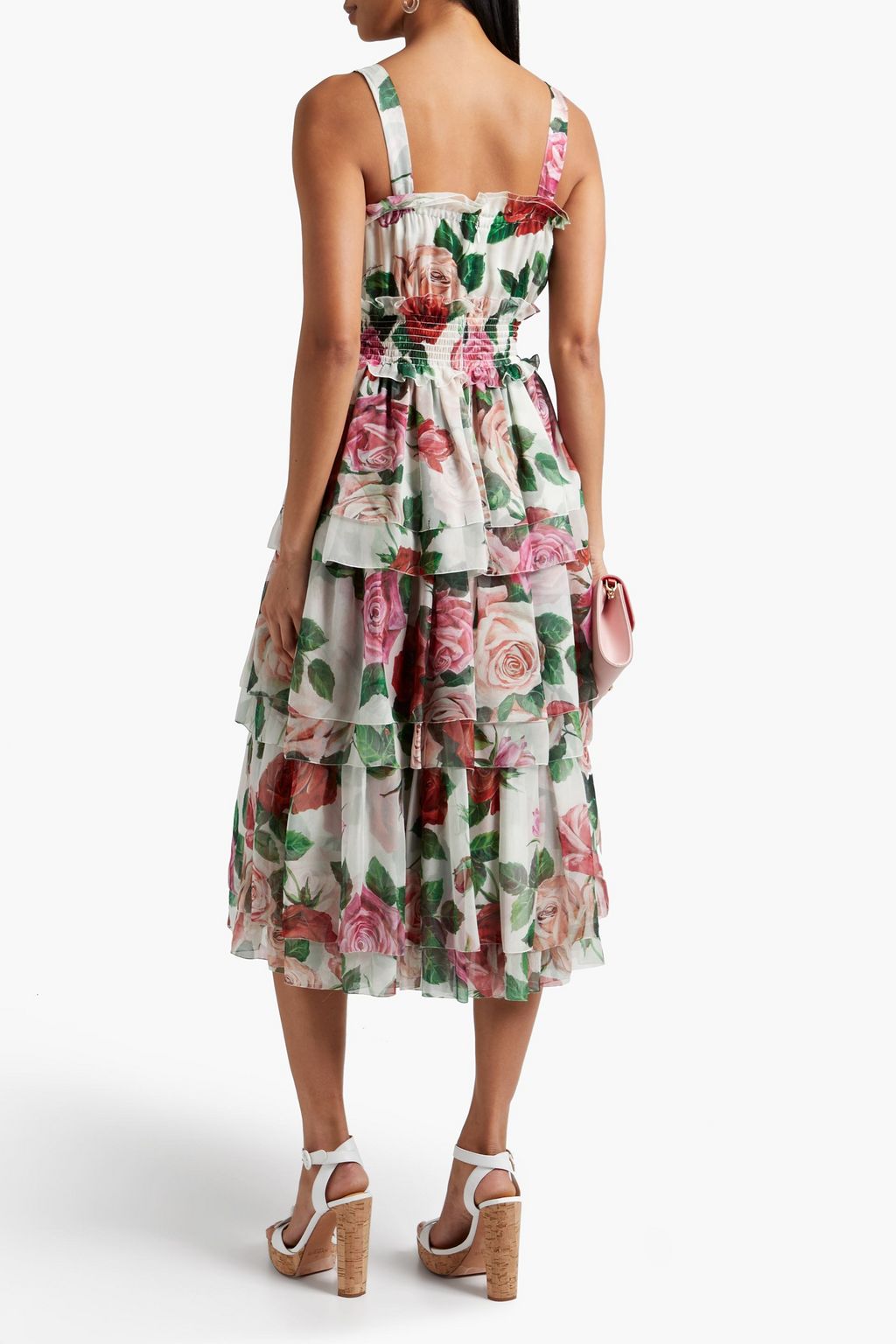DOLCE&GABBANA Shirred floral-print silk-chiffon midi dress
