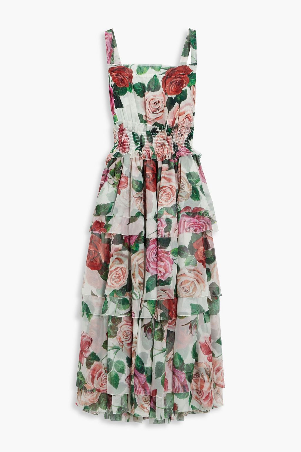 DOLCE & GABBANA Shirred floral-print silk-chiffon midi dress | THE OUTNET