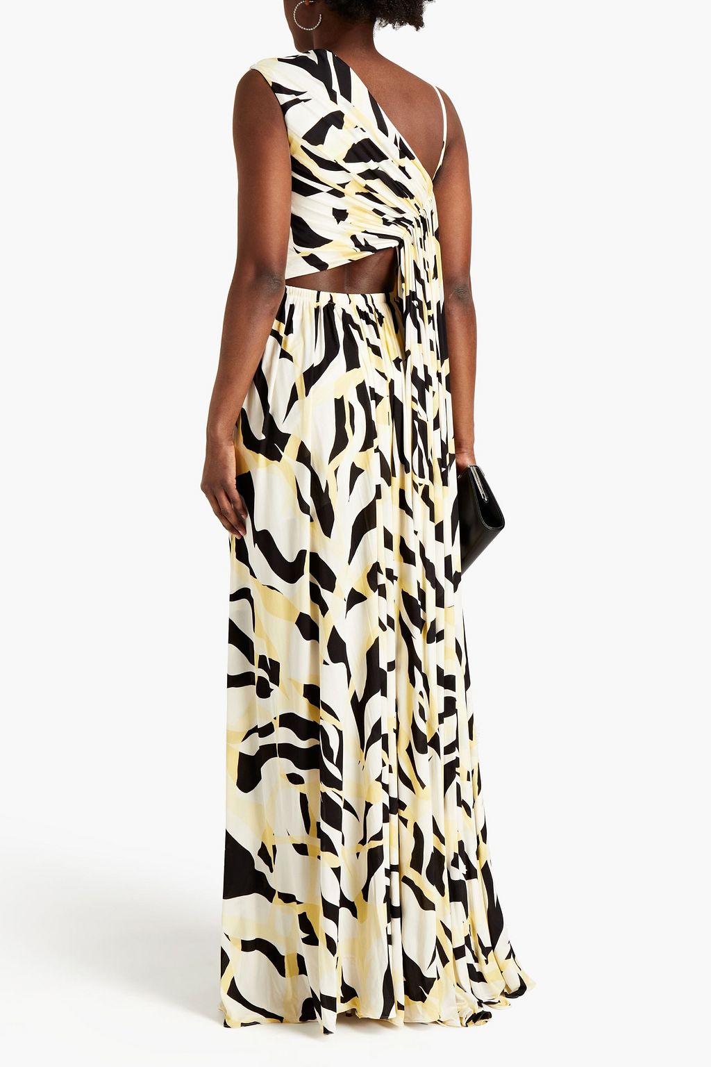 ROBERTO CAVALLI Asymmetric draped printed crepe maxi dress