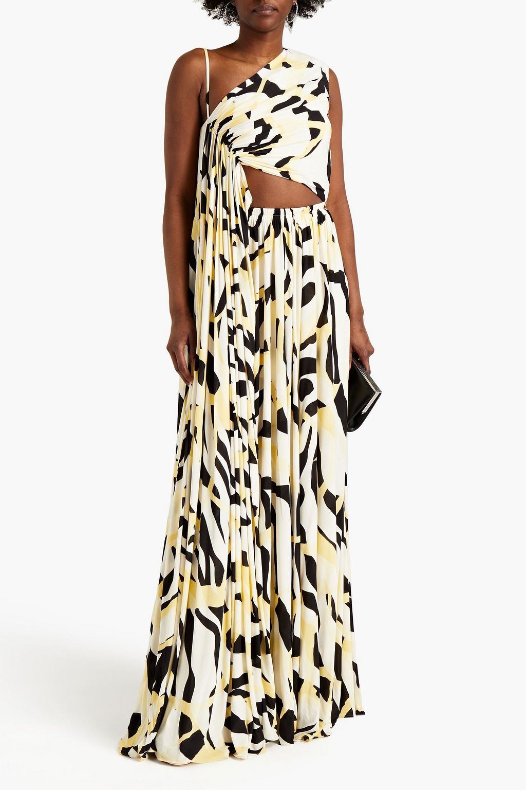 ROBERTO CAVALLI Asymmetric draped printed crepe maxi dress