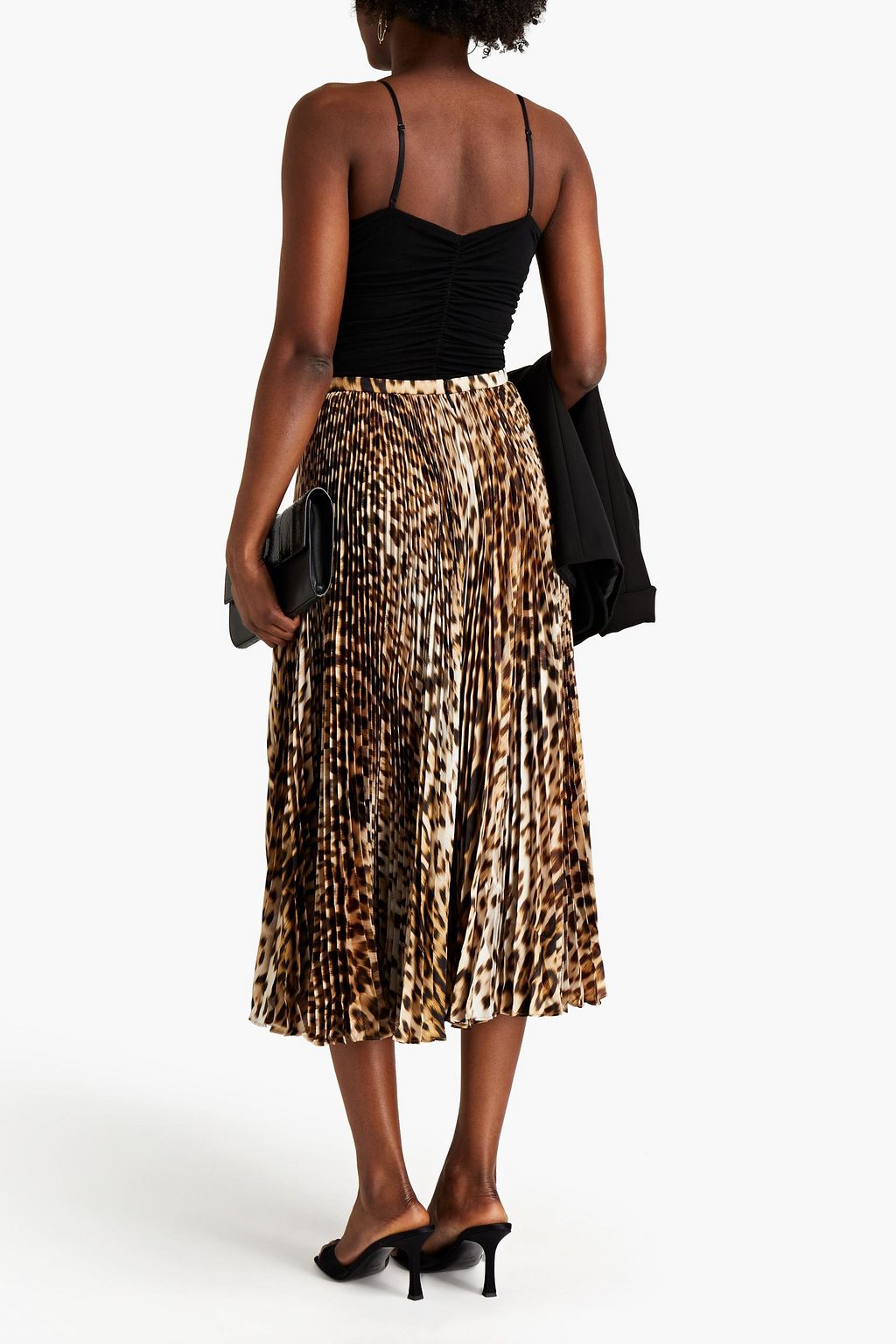 ROBERTO CAVALLI Pleated leopard-print satin-twill midi skirt