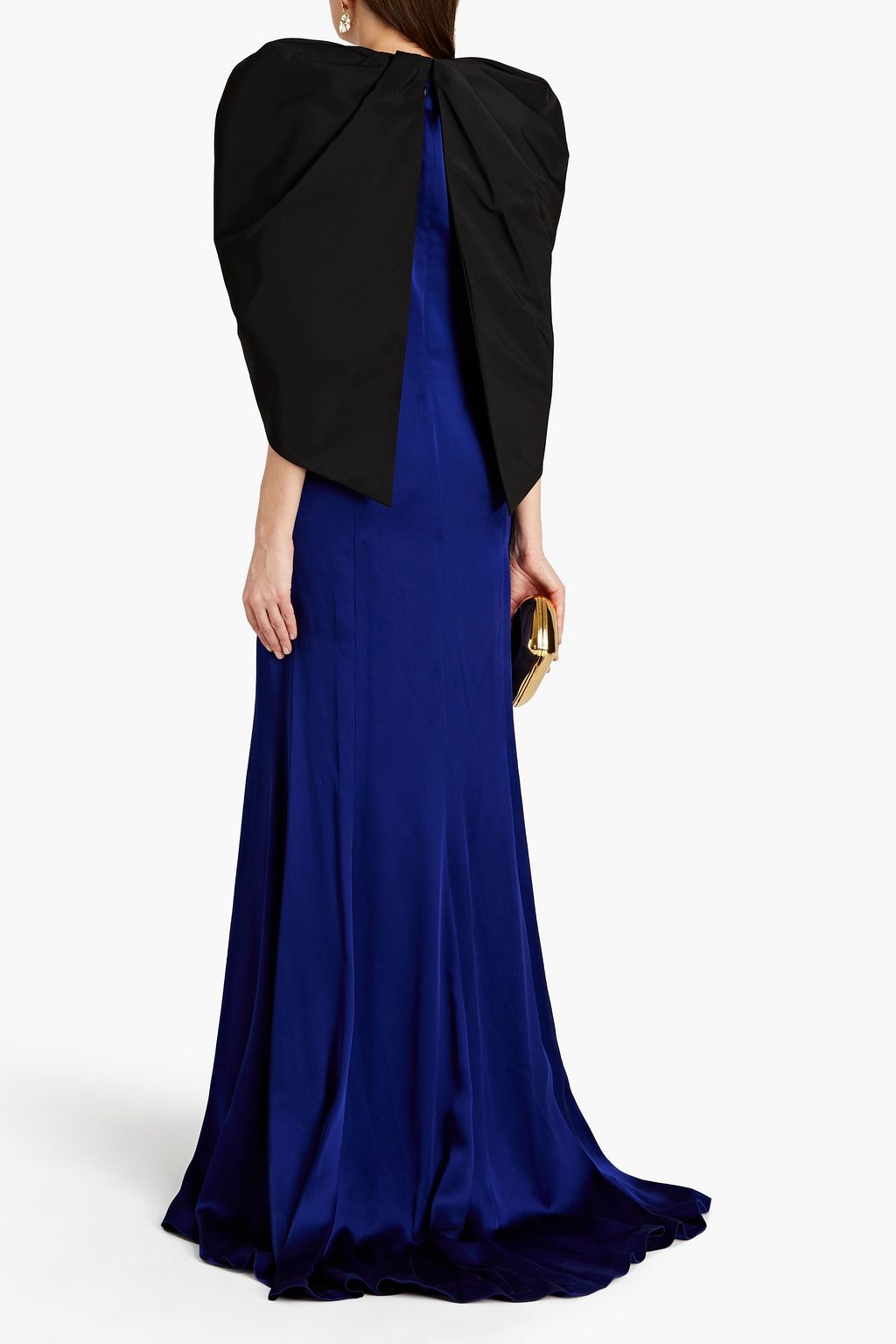 ANDREW GN Cape-effect faille-paneled embellished satin gown