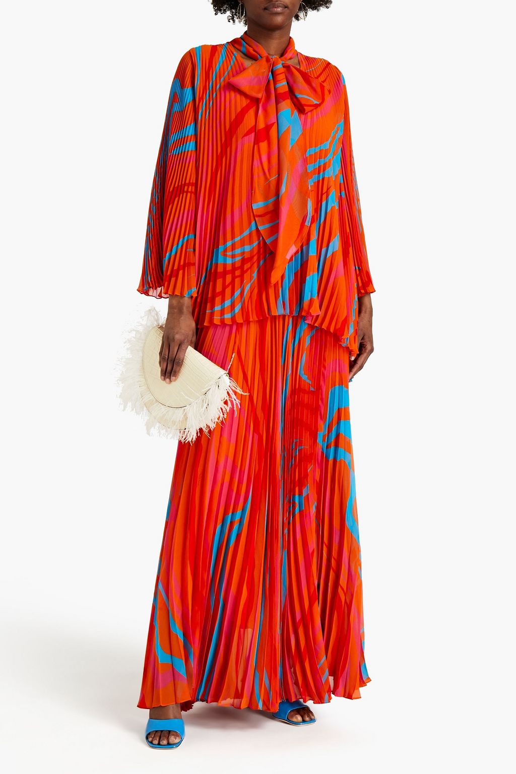 ROBERTO CAVALLI Pussy-bow layered printed silk-georgette maxi dress