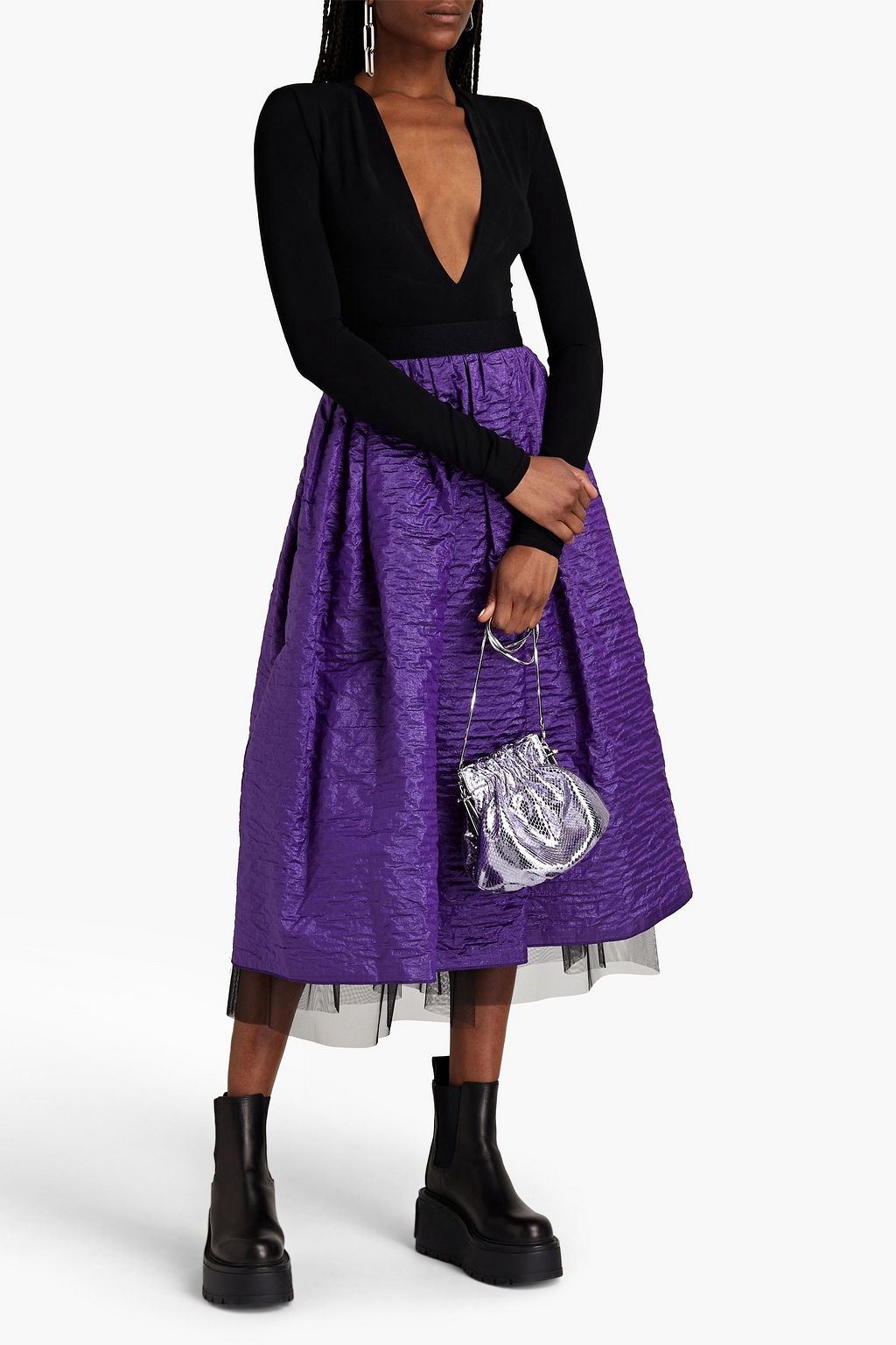 MARC JACOBS Layered silk-blend tulle and cloqué midi skirt